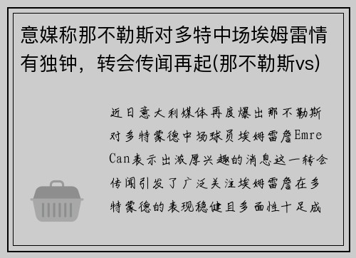 意媒称那不勒斯对多特中场埃姆雷情有独钟，转会传闻再起(那不勒斯vs)